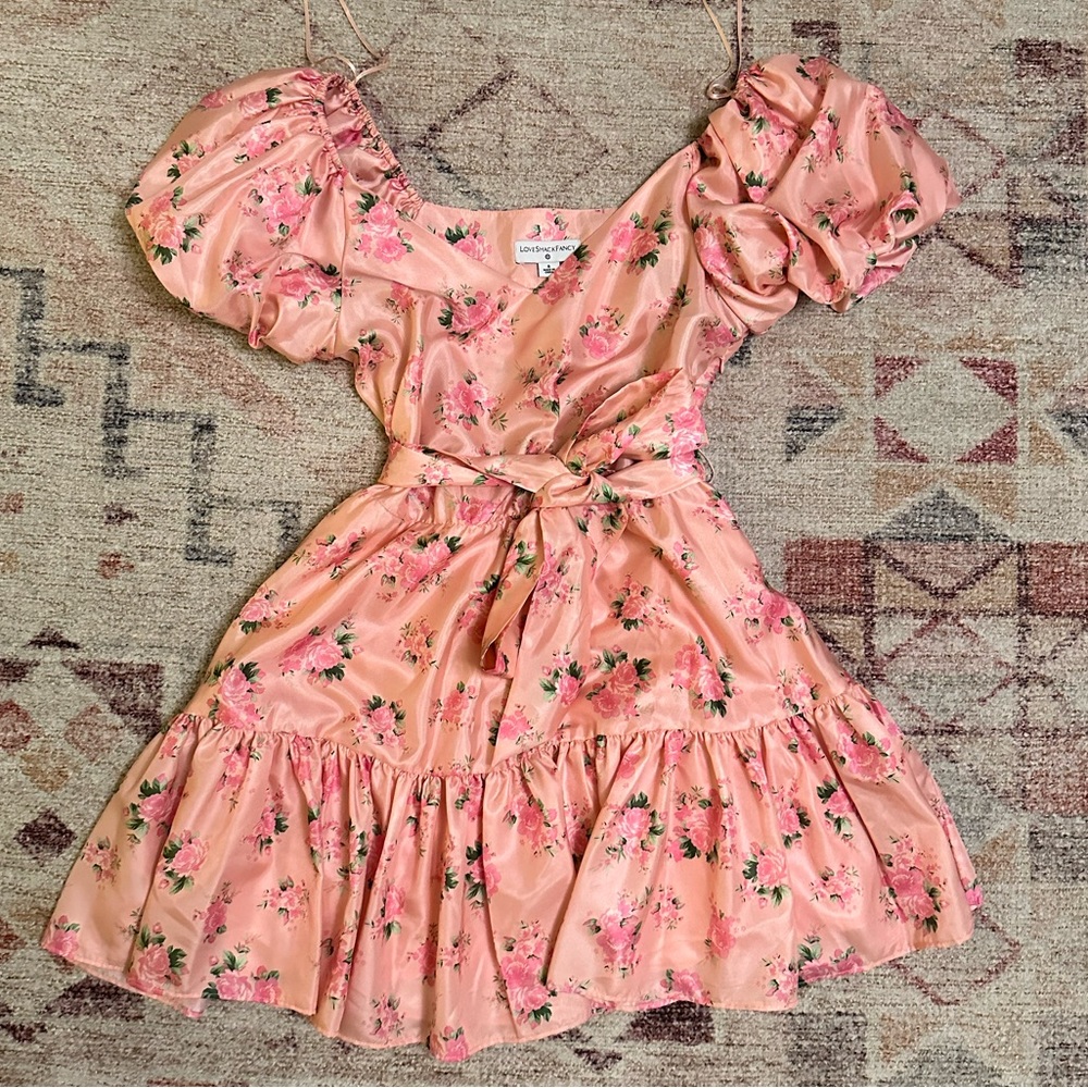 LoveShackFancy Pink Floral Mini Dress
